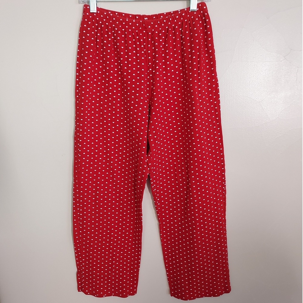 Red White Heart Print Cotton Pajama Pants Lounge Sleepwear Medium